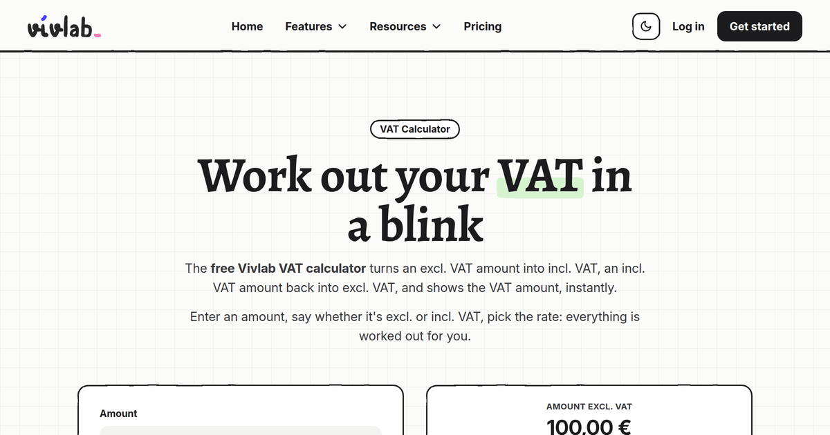 Free VAT calculator · Vivlab